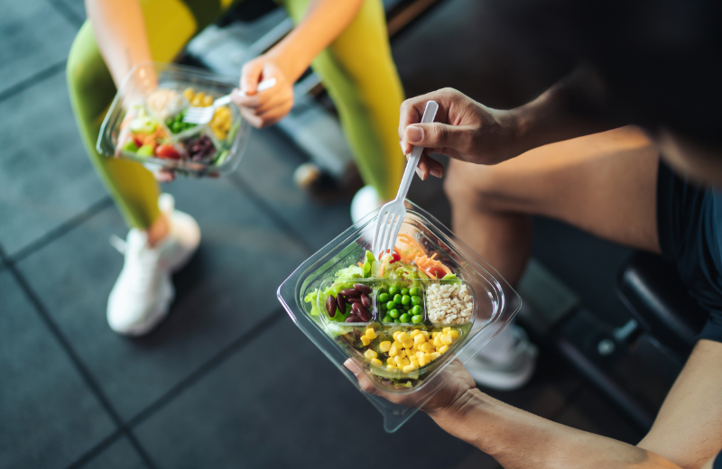 People eating balanced meals after a workout