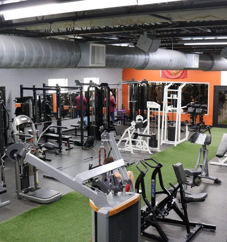 Wallace Fitness Center training floor with machines, free weights, and turf area