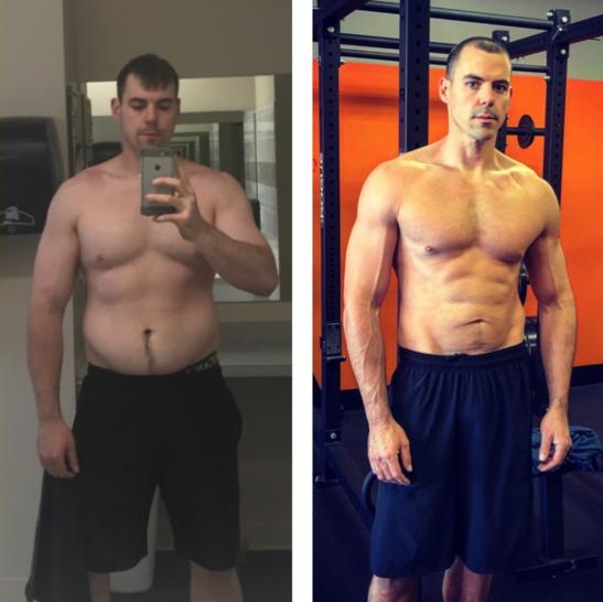 Before and after transformation of a Wallace Fitness Center personal training client